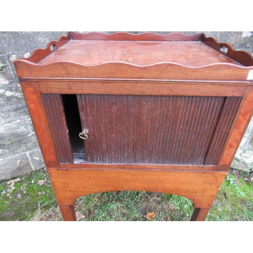 9 - A 19th mahogany pot cupboard, with tambor sliding door, 18ins x 23ins, height 30.5ins