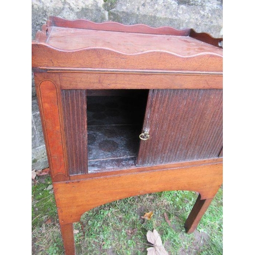 9 - A 19th mahogany pot cupboard, with tambor sliding door, 18ins x 23ins, height 30.5ins