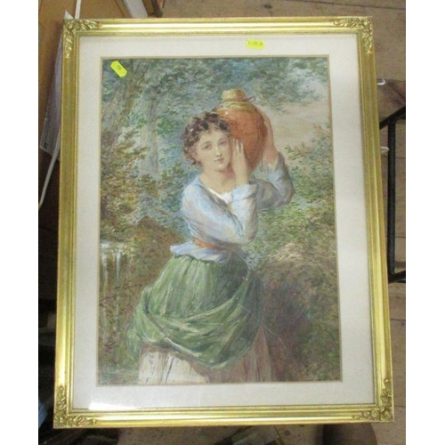 158 - Henry E Hobson, watercolour, girl with water carrier, 18ins x 12.5ins, together with another waterco... 