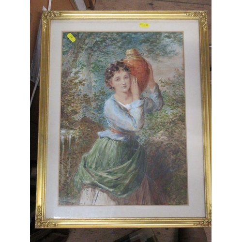 158 - Henry E Hobson, watercolour, girl with water carrier, 18ins x 12.5ins, together with another waterco... 