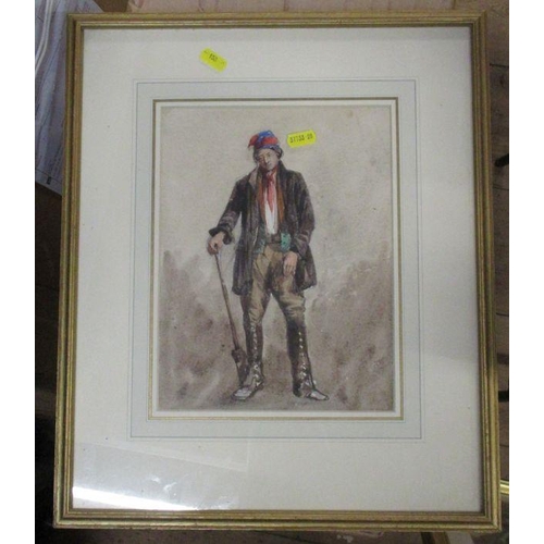 158 - Henry E Hobson, watercolour, girl with water carrier, 18ins x 12.5ins, together with another waterco... 