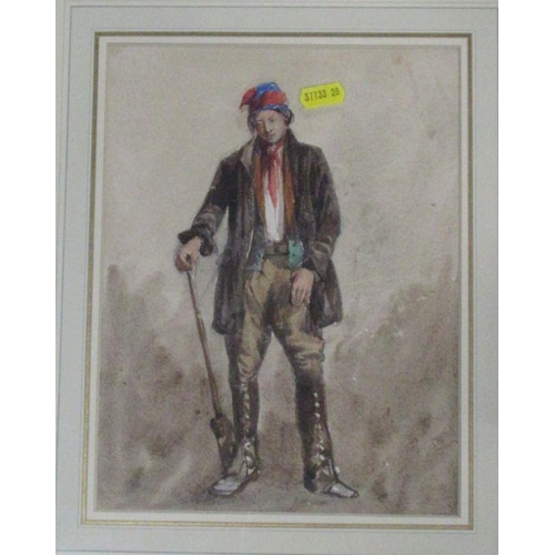 158 - Henry E Hobson, watercolour, girl with water carrier, 18ins x 12.5ins, together with another waterco... 