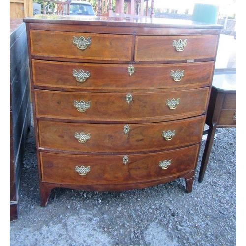 25 - A 19th century mahogany bow front chest, of two short over four long drawers, with inlaid decoration... 