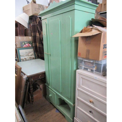 68 - A green painted wardrobe, width 38ins, height 80ins, depth 18ins