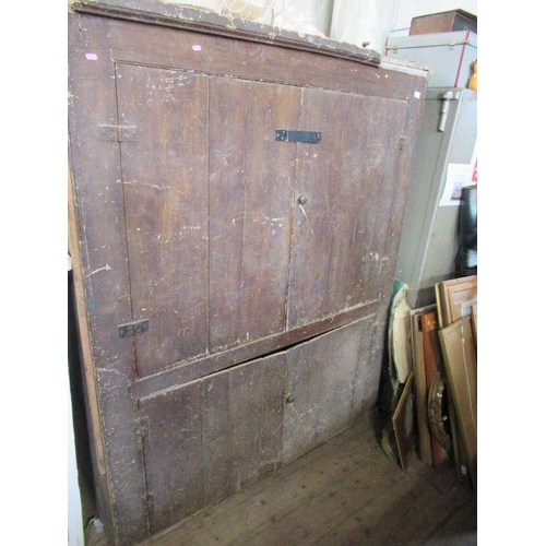 71 - A large pine cupboard, in distressed condition, width 60ins, depth 20ins, height 72ins