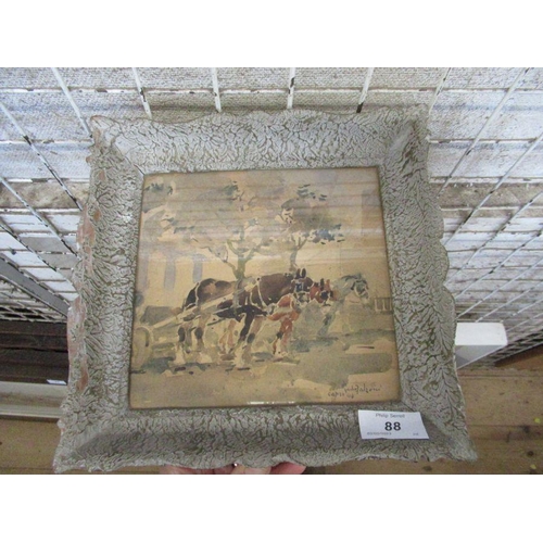 88 - A continental watercolour of horses, signed