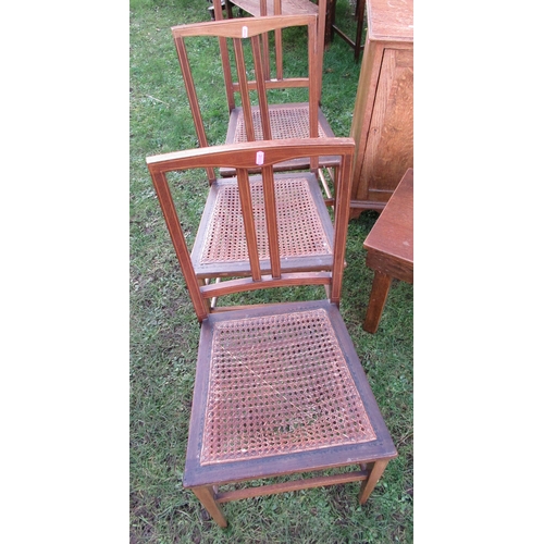 62A - Three cane seated chairs, two pot cupboards and other items