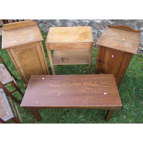 62A - Three cane seated chairs, two pot cupboards and other items