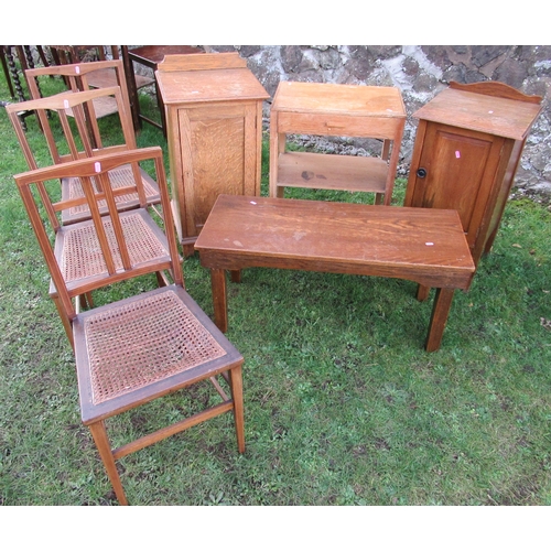 62A - Three cane seated chairs, two pot cupboards and other items