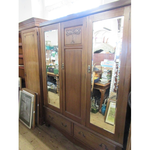 81 - Two Edwardians mirror door wardrobes  - The door for the one wardrobe is in the saleroom
