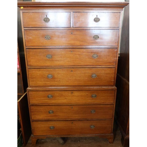 1 - A 19th century mahogany chest of chest, the upper section fitted with two short over drawers three l... 