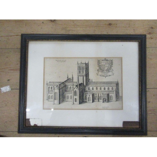 100 - Daniel King, after Newcourt, an Antique black and white print of Worcester cathedral, 8ins x 12ins