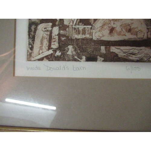 101 - Sue Levington, limited edition print, Inside Donalds Barn, 15.75ins x 12.75, together with Robert G... 