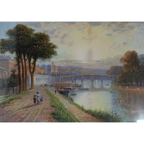 104 - R F McIntyre, colour print, Richmond Bridge, 9.5ins x 13.5ins, together with Spencer Witart, colour ... 