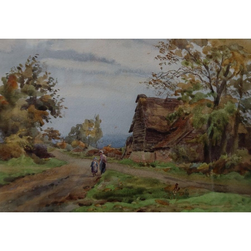 121 - Robert Yuill, two watercolours, rural scenes, 8.5ins x 12ins, together with A G Horner, pastel, Leig... 