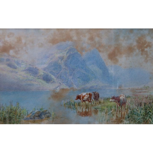 125 - S Linden, two watercolours, cattle in a river, 9.5ins x 15ins, together with Herenger Benger, waterc... 