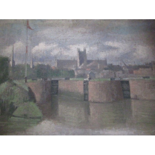 151 - Maurice Feild, oil on canvas, Worcester Cathedral, 20.5ins x 29.5ins - Maurice Feild was an art teac... 