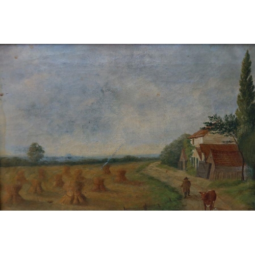 158 - A 19th century oil on canvas, rural scene, monogrammed NF, 11.5ins x 17.5ins