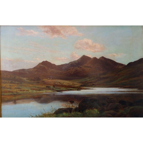 162 - G Harrison, oil on canvas, Bettws -Y-Coed, mountainous landscape with cattle by water, 24ins x 35ins