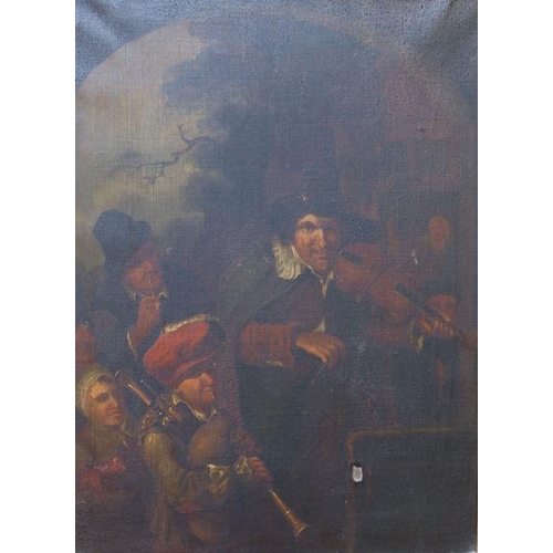 167 - An Antique oil on canvas, musicians, 23.5ins x 17.5ins