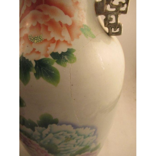 556 - A large 19th century Chinese vase decorated with flowers and script height 23