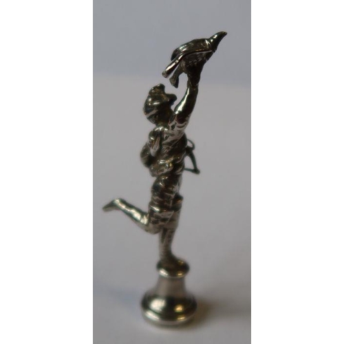 315 - A silver model, of a boy with cross bow and eagle, import marks, weight 50.2g, height 3.75ins