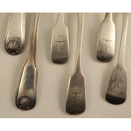 344 - A collection of hallmarked silver tea spoons, of various patterns, some engraved with crests, weight... 