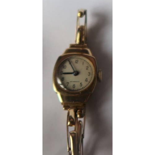 355 - A ladies 9ct gold cased wrist watch, on expandable strap, together with a Revue gold cased wrist wat... 