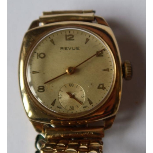 355 - A ladies 9ct gold cased wrist watch, on expandable strap, together with a Revue gold cased wrist wat... 