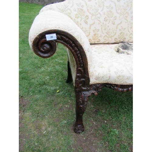 36 - A Georgian design scroll arm settee, with carved decoration, , width 17ins, height 30ins