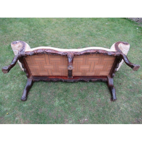 36 - A Georgian design scroll arm settee, with carved decoration, , width 17ins, height 30ins