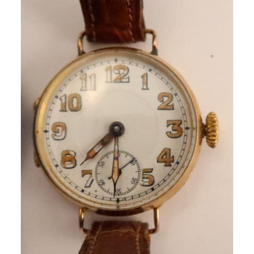 365 - A 9ct gold cased lady's wrist watch, with white enamel dial, Arabic numerals and subsidiary dial, no... 