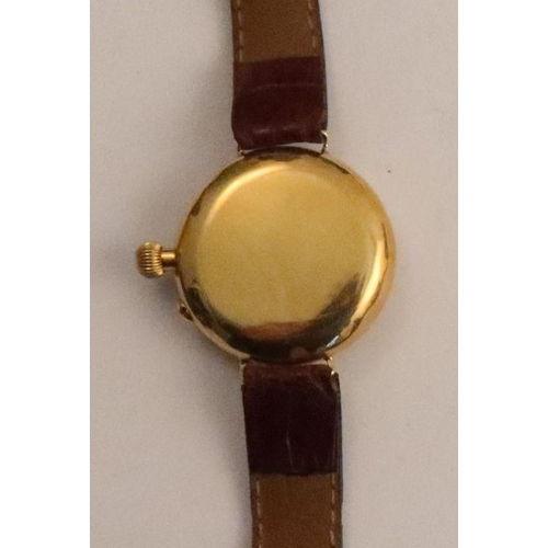 366 - An 18ct gold cased Longines wrist watch, with circular white enamel dial, Arabic numerals and subsid... 