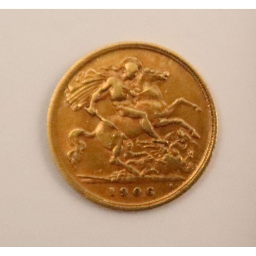 388 - An Edward VII gold half sovereign, dated 1906, weight 4.0g, together with a set of George VI silver ... 