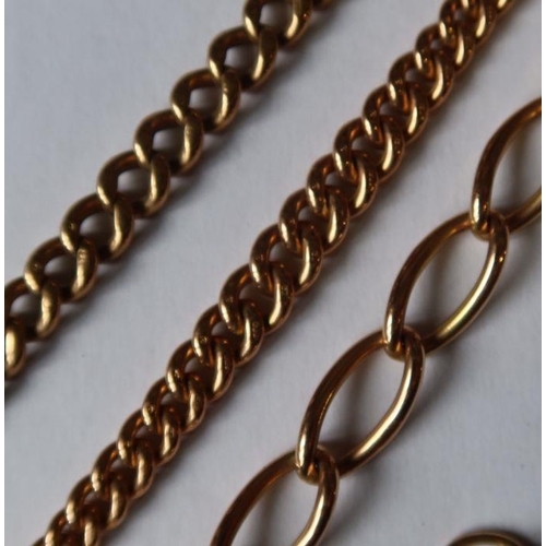 408 - Three 9ct gold curb link bracelets, together with a 9ct gold T bar, weight 51.4g