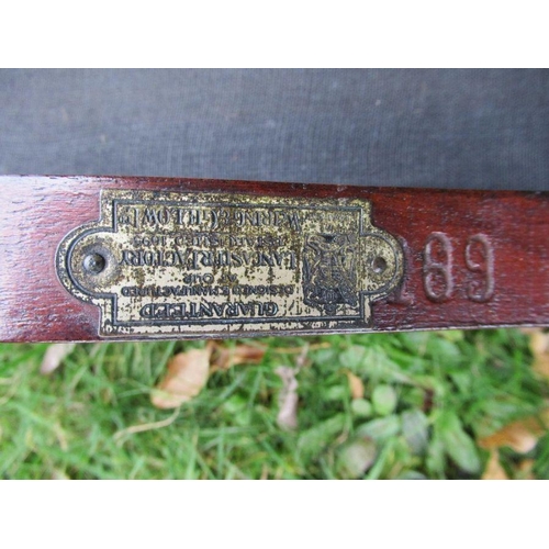 42 - A walnut framed foot stool, with a Waring & Gillows stamp, 21ins x 15ins,  together with a leather t... 