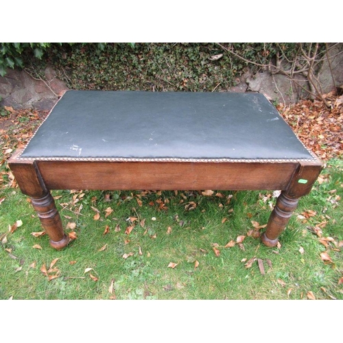 42 - A walnut framed foot stool, with a Waring & Gillows stamp, 21ins x 15ins,  together with a leather t... 