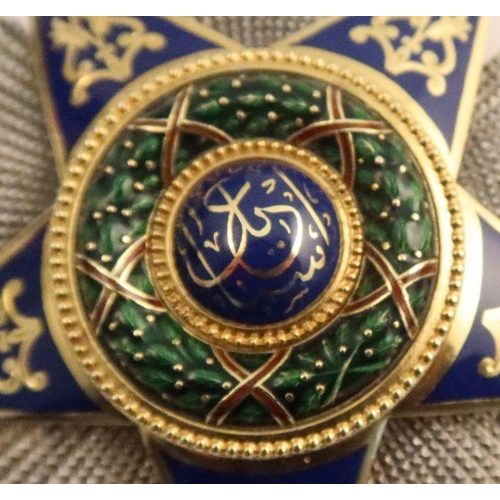 432 - An Egyptian Order of Ismail breast badge, by Lattes, in gold, silver and enamel, maker mark stamped ... 