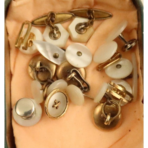 442 - Various white metal and mother of pearl dress studs, together with a cigarette lighter, two Masonic ... 