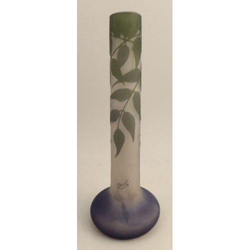 514 - A Galle cameo glass vase, in purple and greens, etched with flower heads and foliage, height 13.25in... 