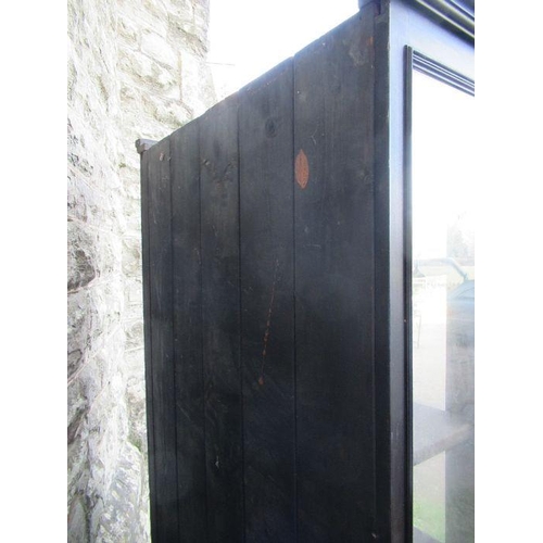 52 - A late 19th century ebonised glazed cabinet, width 39ins, height 80ins, depth 12ins