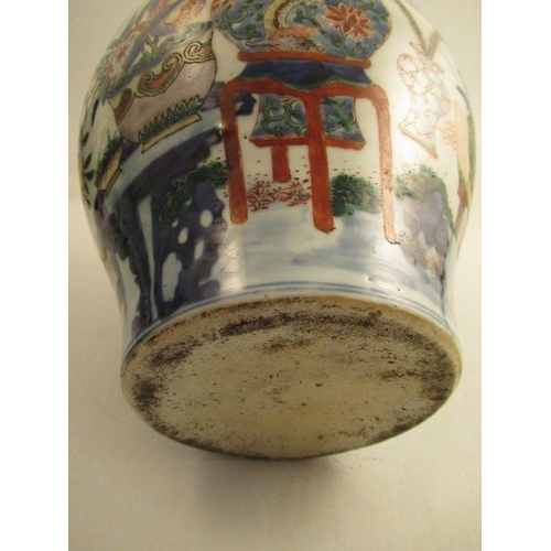 528 - An antique Wucai covered Chinese vase, damaged to the neck height 14