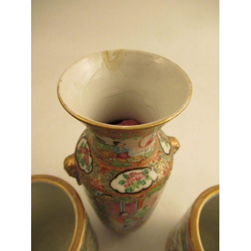 532 - A collection of Cantonese porcelain to include vase, two  brush pots one badly damaged, height 5ins,... 