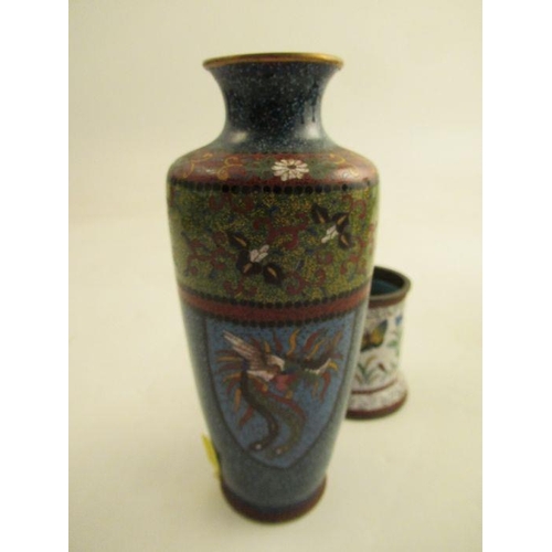 535 - A cloisonne vase decorated with dragons height 6ins  together with a smaller example decorated with ... 