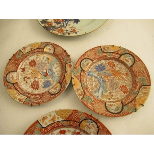 537 - Three similar satsuma style dishes decorated with birds to central panel width 10ins and down togeth... 