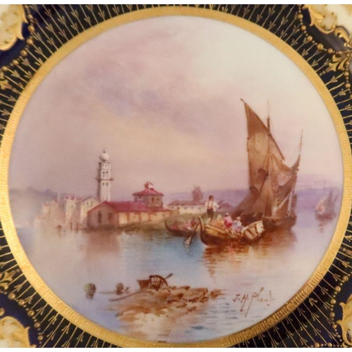 545 - A Royal Doulton cabinet plate, decorated with a view of Murano across water with figures in a boat a... 