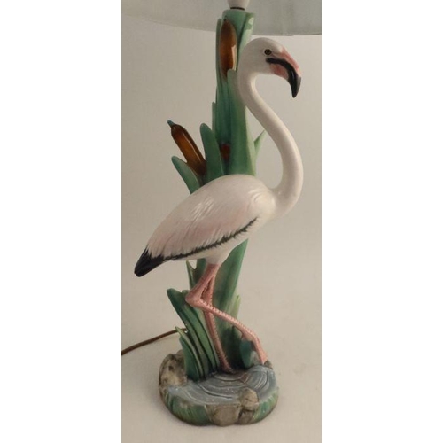 549 - A 20th century Italian majolica table lamp base, modelled as a stork, height including shade 26ins