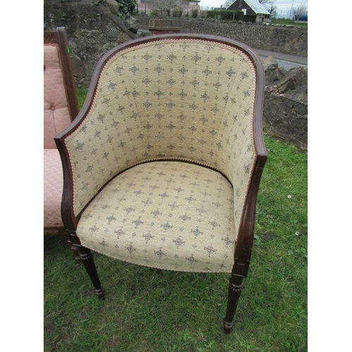 55 - An Edwardian easy chair, together with an open arm chair and a 19th century style tub chair