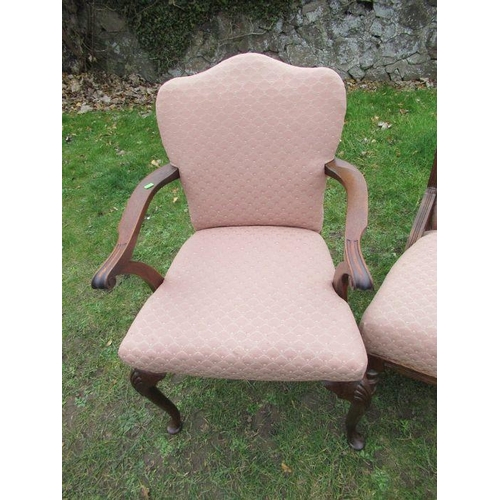 55 - An Edwardian easy chair, together with an open arm chair and a 19th century style tub chair