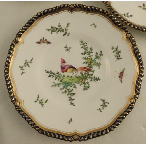 578 - Seven Grainger & Co Royal China Works dessert plates, decorated with a fabulous birds, foliage and i... 